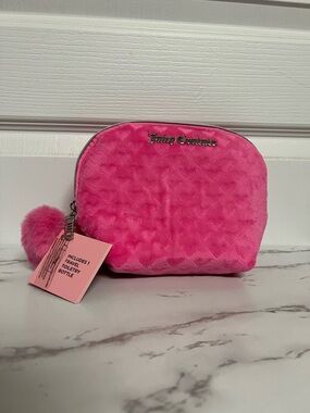 Juicy Couture Bright Pink Plush Heart Makeup Pouch with Pom Pom